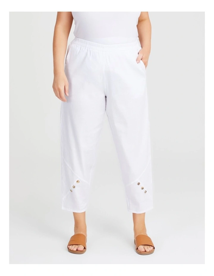 Button Stretch Linen Pant in White image 1