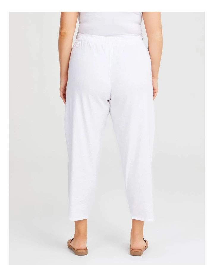 Button Stretch Linen Pant in White image 2