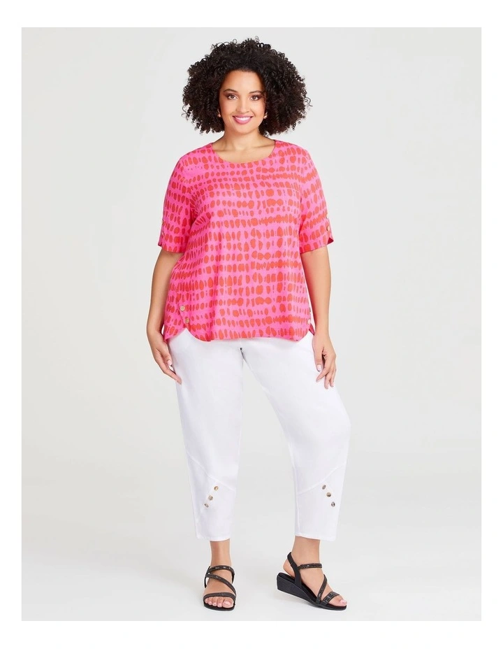 Button Stretch Linen Pant in White image 3