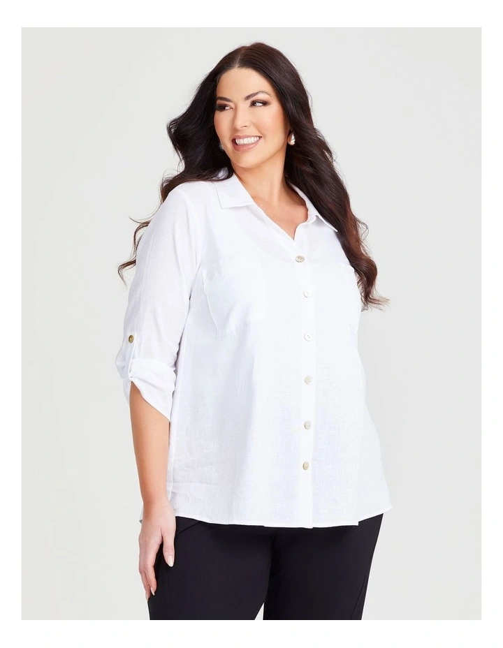 Linen Bamboo Lace Back Shirt in White image 1