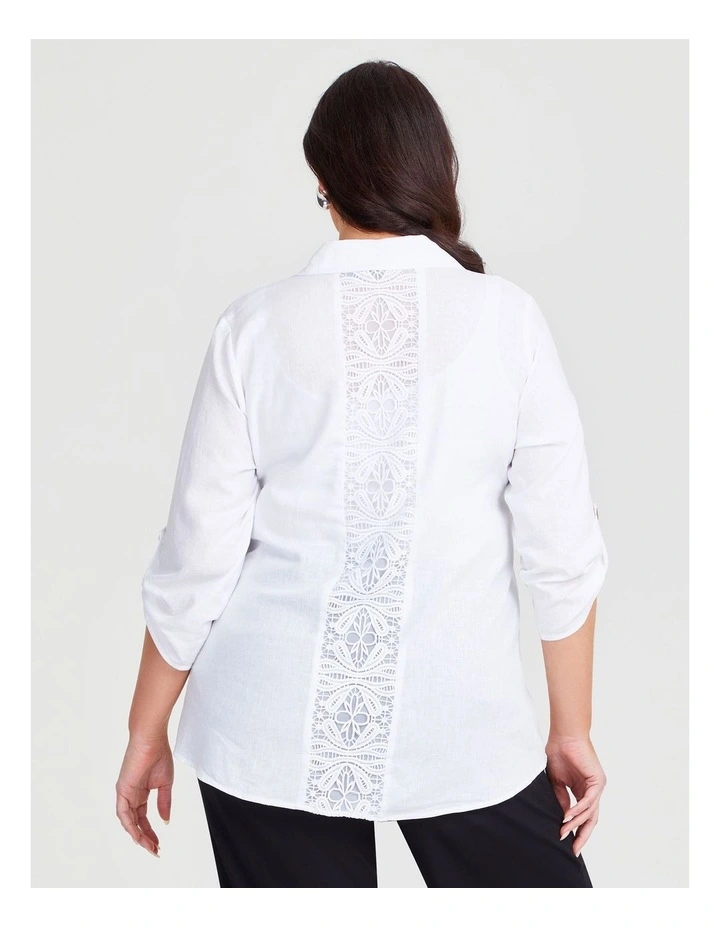 Linen Bamboo Lace Back Shirt in White image 2