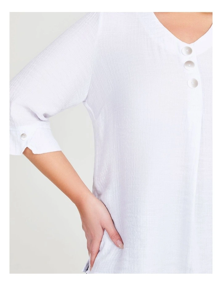Linen Bamboo Lace Back Shirt in White image 3