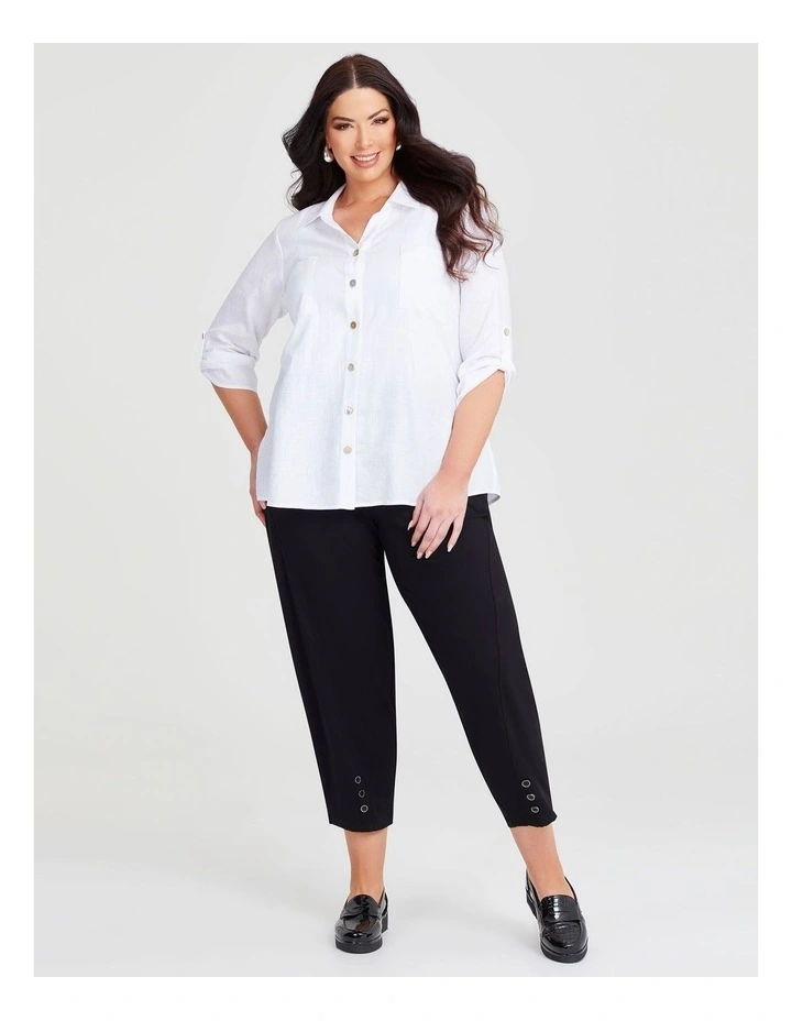 Linen Bamboo Lace Back Shirt in White image 4