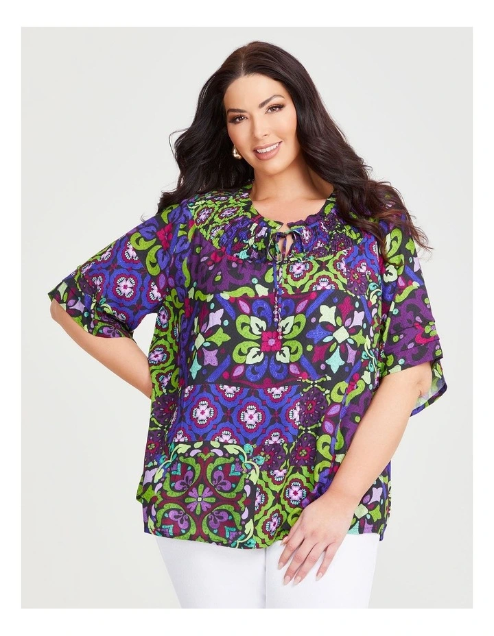 Natural Dahlia Top in Print image 1