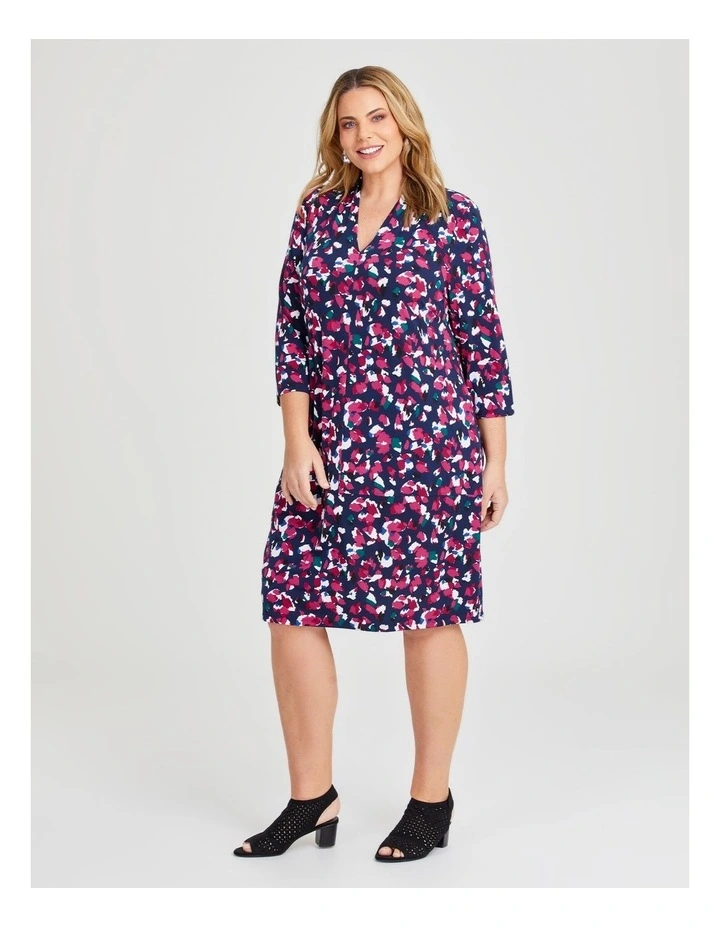 Collar V-neck Dress in Navy/Multi image 1