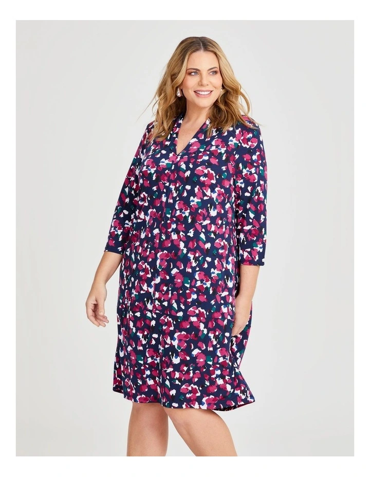 Collar V-neck Dress in Navy/Multi image 3