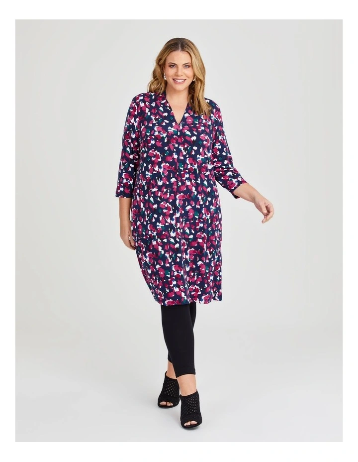 Collar V-neck Dress in Navy/Multi image 4