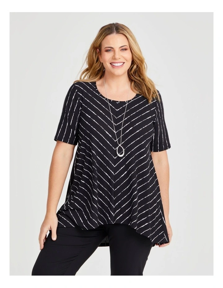 V Neck Stripe Top in Black/White Stripe image 1
