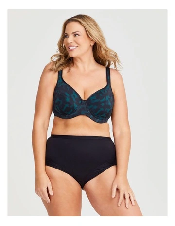 Underwire Soft Cup Support Bra in Teal Print
