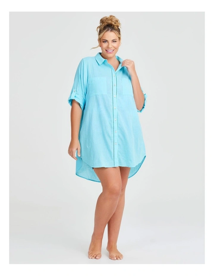 Cotton Trim Detail Cover-Up in Aqua Sky image 1