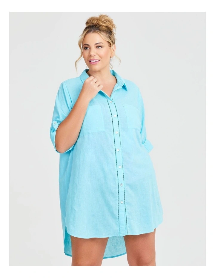 Cotton Trim Detail Cover-Up in Aqua Sky image 3