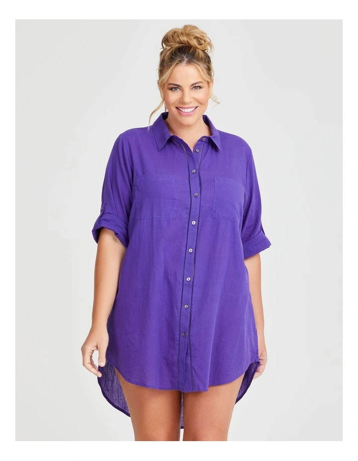 Cotton Trim Detail Cover-Up in Purple Punch image 1