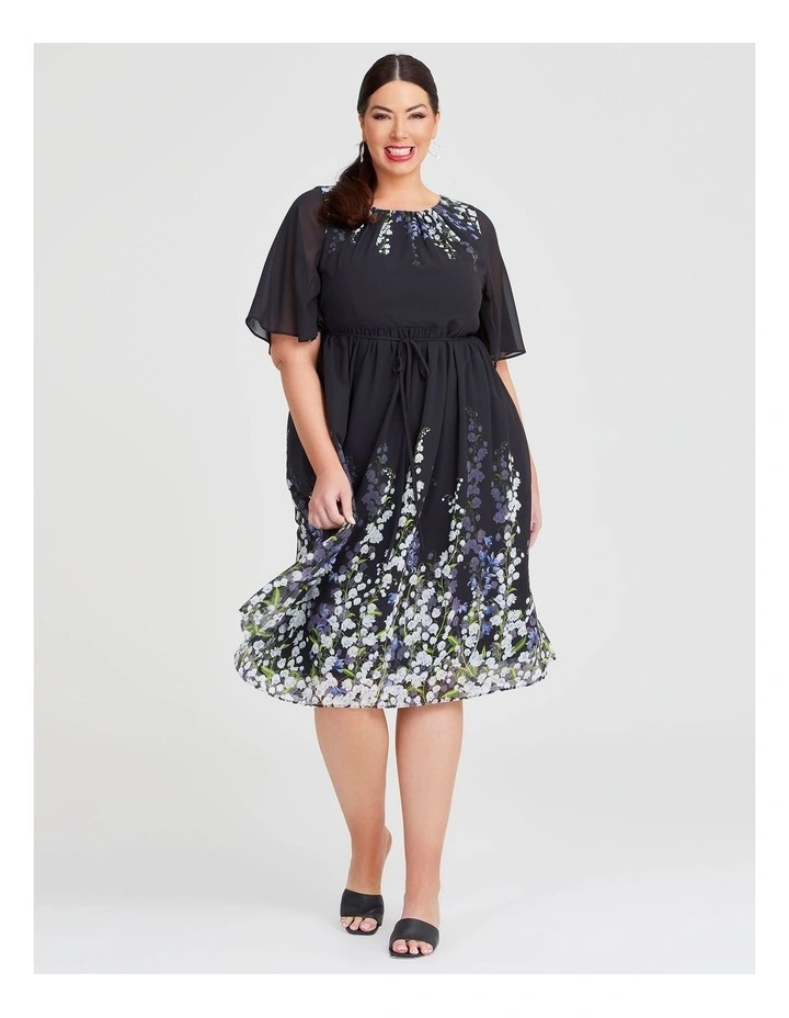 Snowdrop Chiffon Midi Dress in Black/Floral image 1