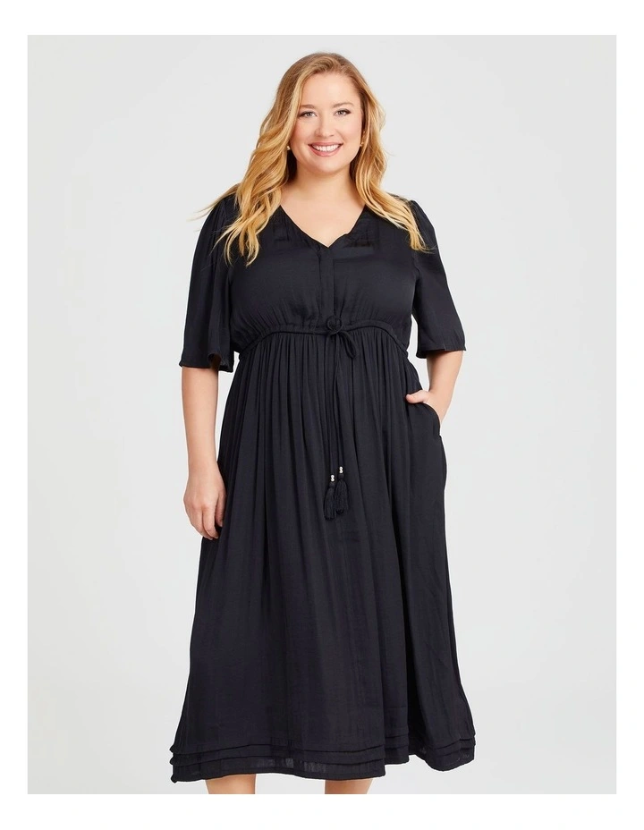 Satin Luxe Leilah Midi Dress in Black image 3