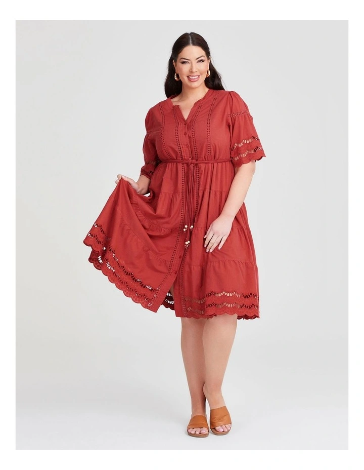 Cotton Amazon Broderie Dress in Chilli image 1