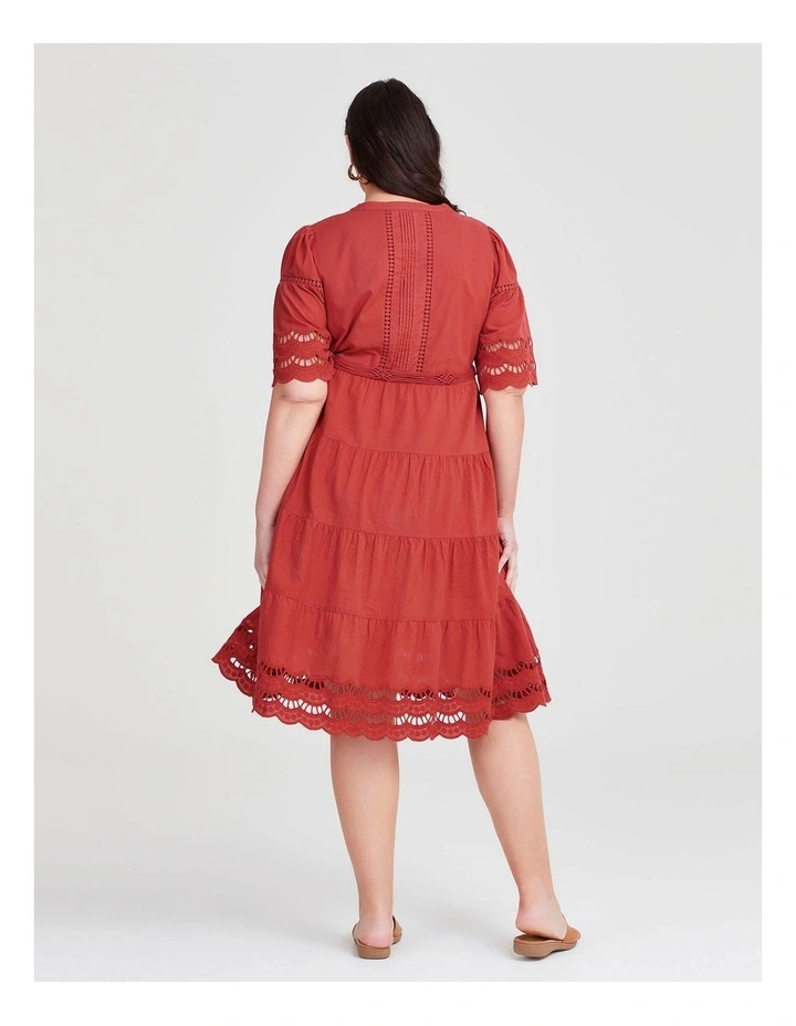 Cotton Amazon Broderie Dress in Chilli image 2