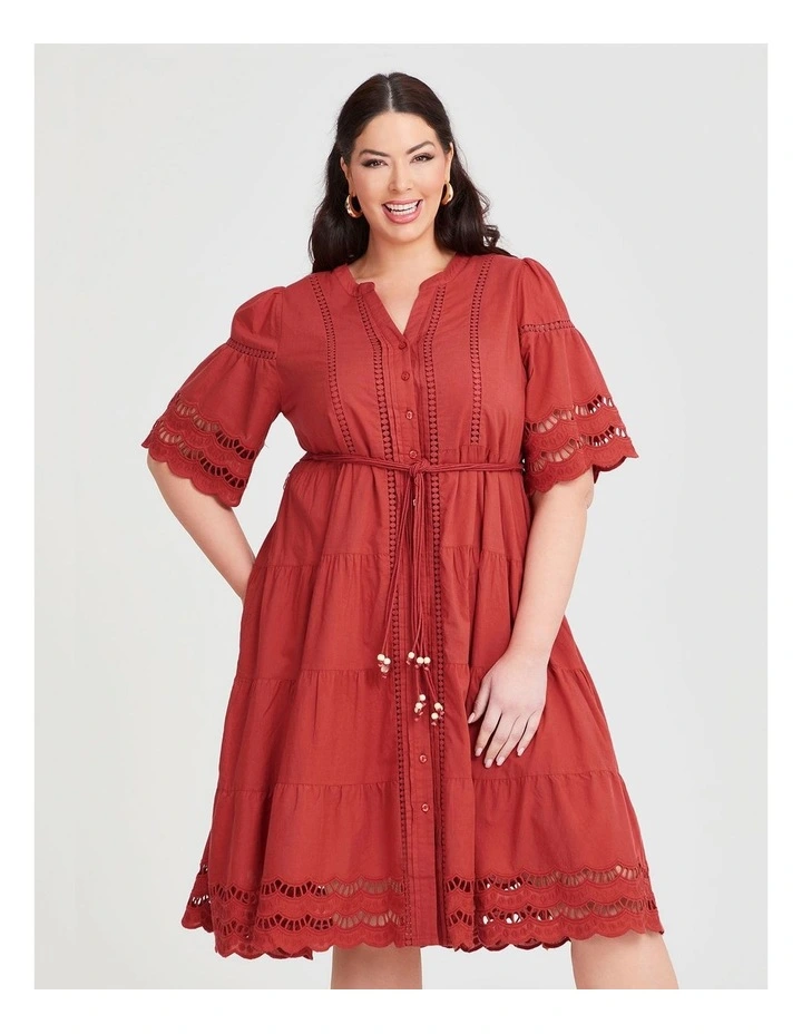 Cotton Amazon Broderie Dress in Chilli image 3