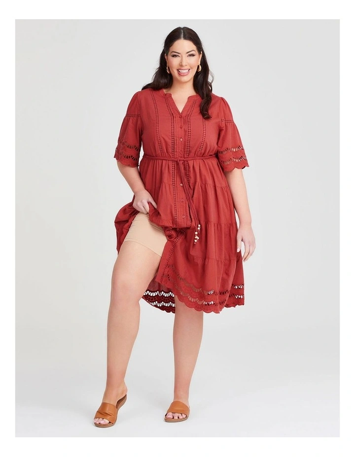 Cotton Amazon Broderie Dress in Chilli image 4