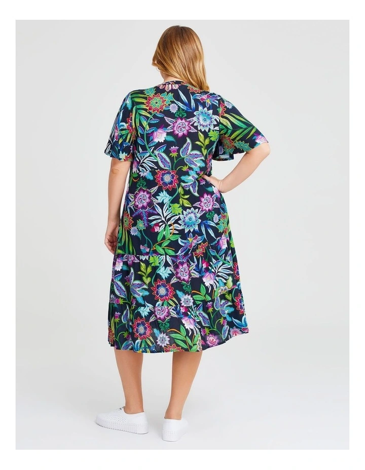 Natural Tropical Button Dress in Print image 2