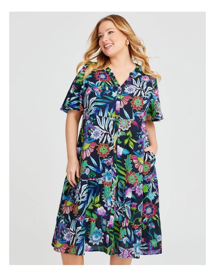 Natural Tropical Button Dress in Print image 3