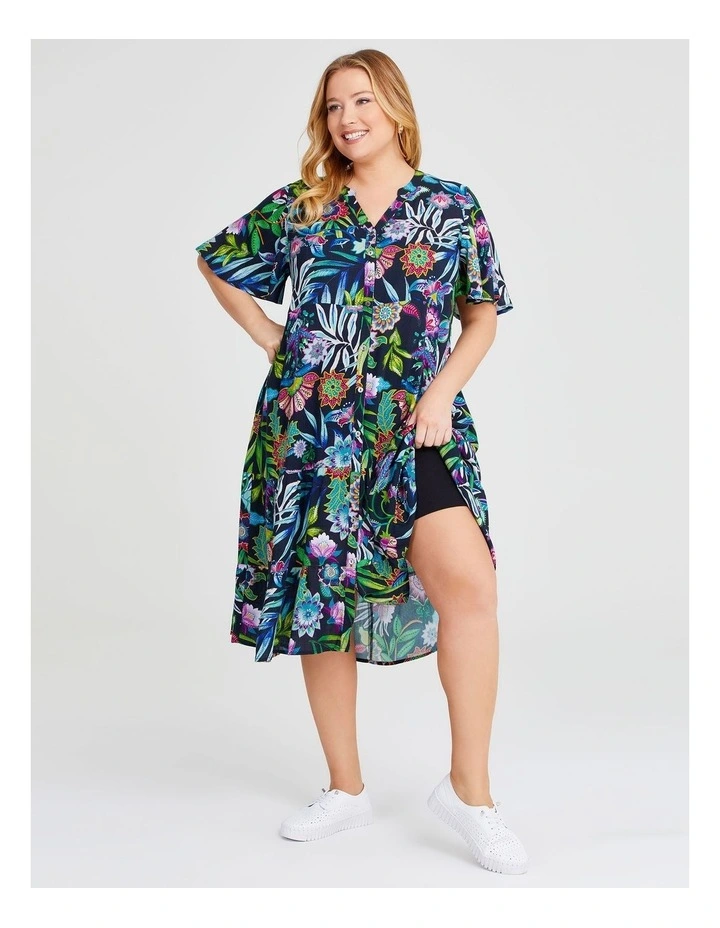 Natural Tropical Button Dress in Print image 4
