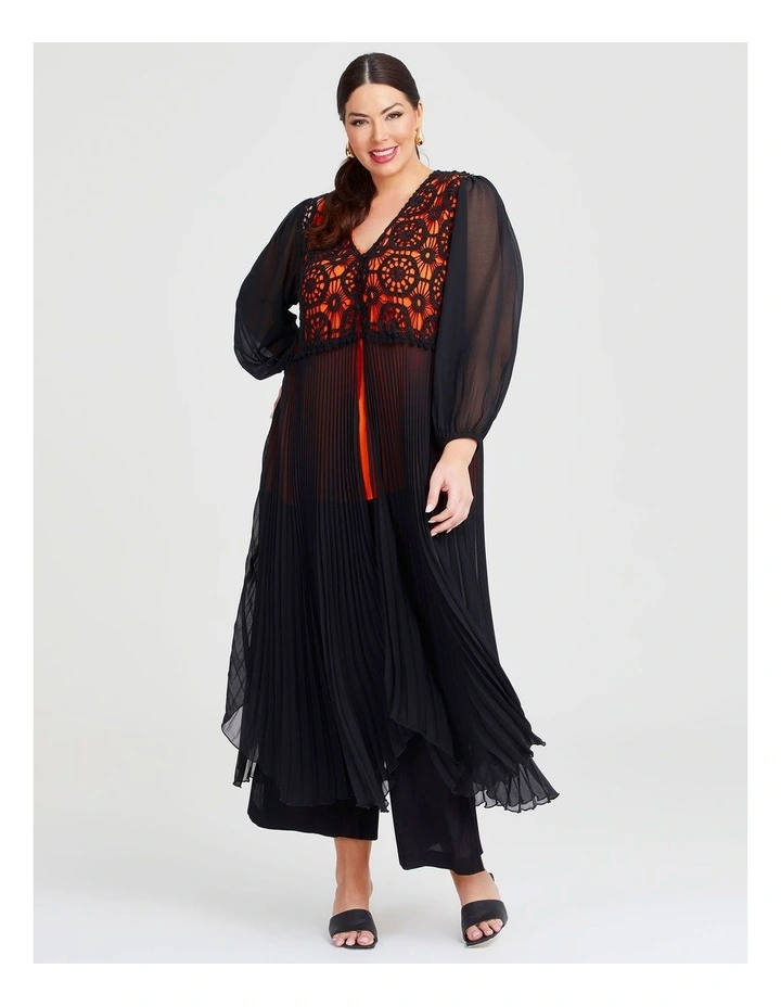 Hippolyta Lace Pleated Duster in Black image 1