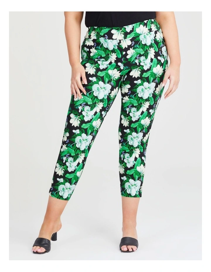 Gardenia Cotton Suit Pant in Green Floral image 1