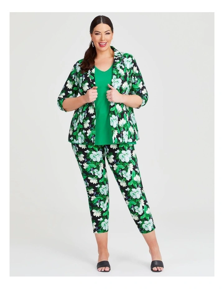 Gardenia Cotton Suit Pant in Green Floral image 3