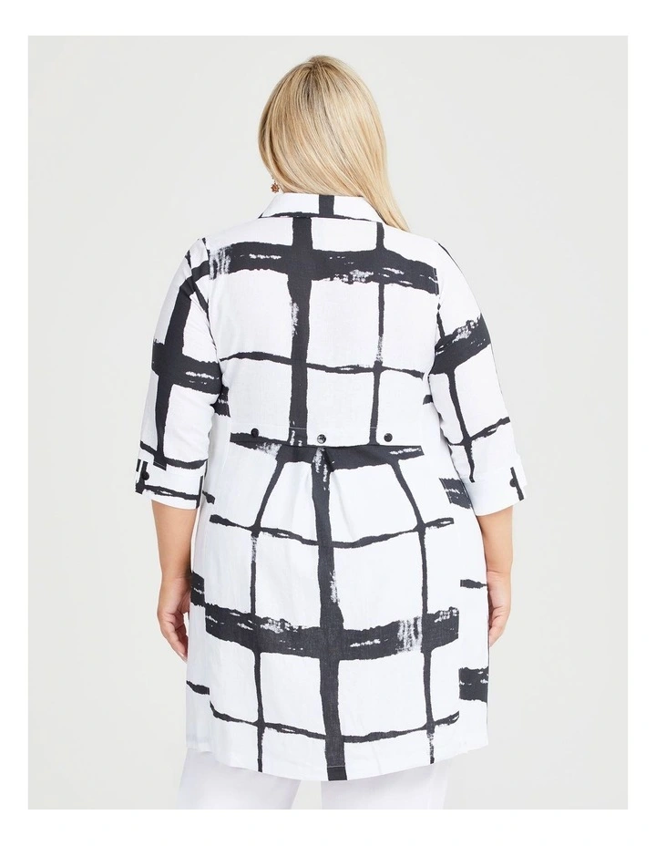 Linen Bamboo Longline Shirt in Black/White Check image 2
