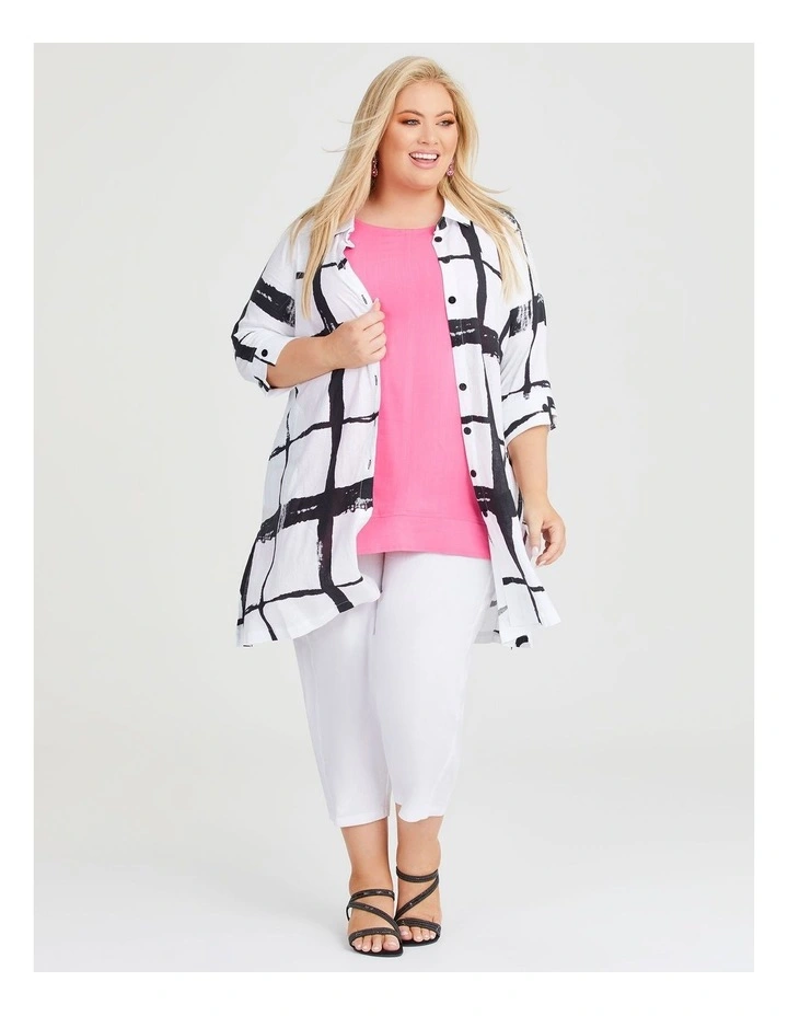 Linen Bamboo Longline Shirt in Black/White Check image 4