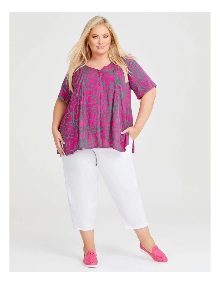 Pebble Tuck Natural Top in Pink/Green image 1