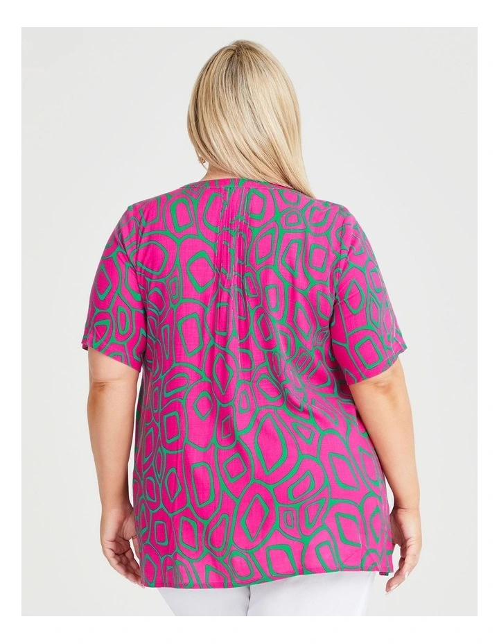 Pebble Tuck Natural Top in Pink/Green image 2