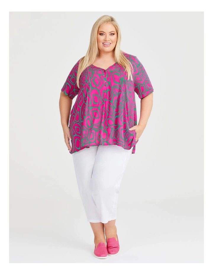 Pebble Tuck Natural Top in Pink/Green image 3