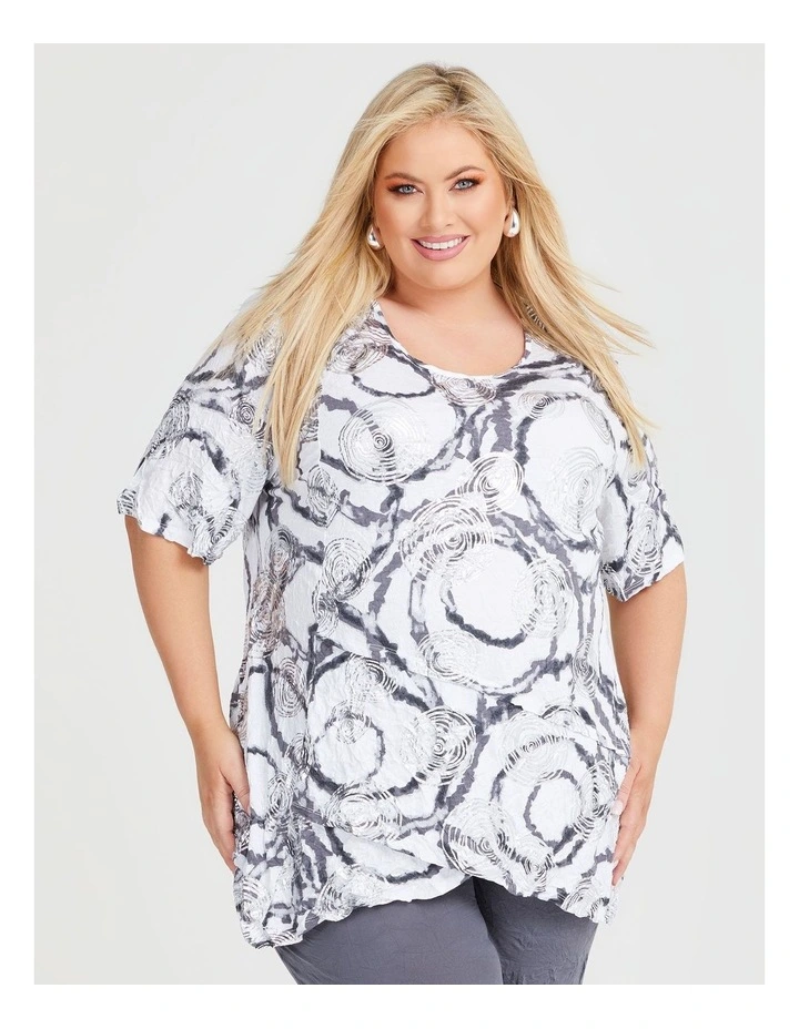 Foil Bamboo Angle Top in White/Silver Print image 1