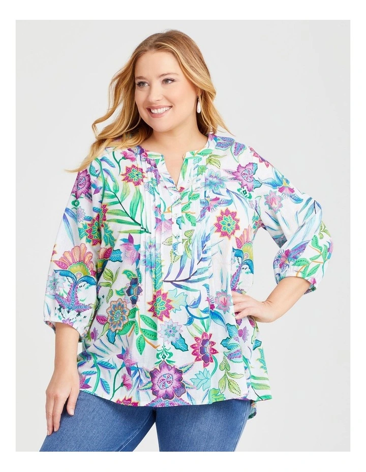 Cotton Palm Pintuck Top in Print image 1