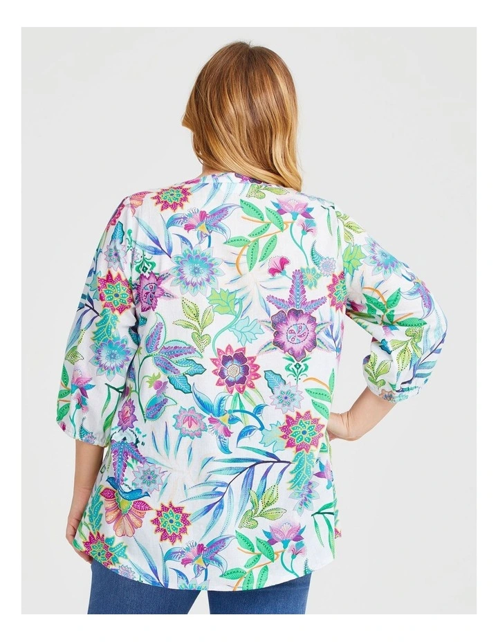 Cotton Palm Pintuck Top in Print image 2