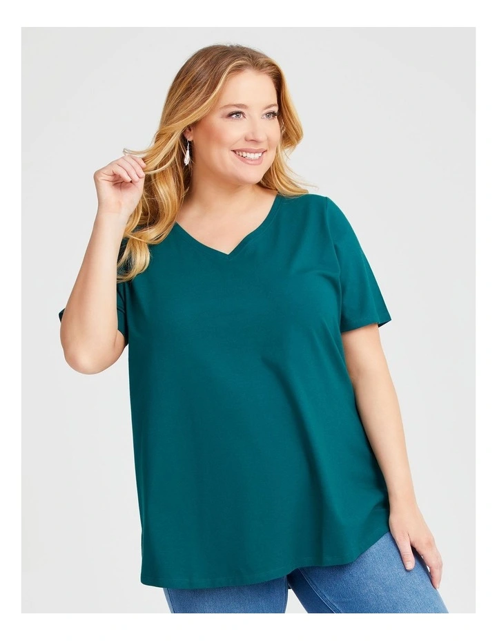 Taking Shape Australian Cotton V-neck T-shirt in Dark Atlantic | MYER
