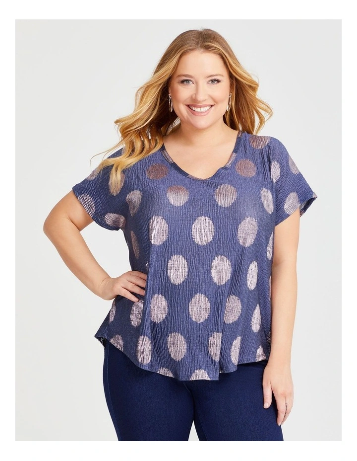 Shimmer Foil Etched Spot Top in Navy image 1