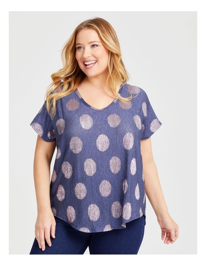 Shimmer Foil Etched Spot Top in Navy image 3