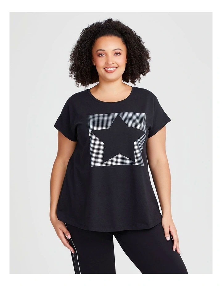 Cotton Active Foil Star T-shirt in Black image 1