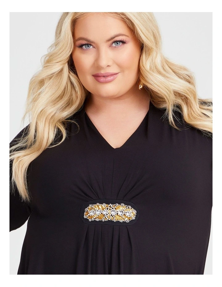 Bead Detail Natural Tunic in Black image 3