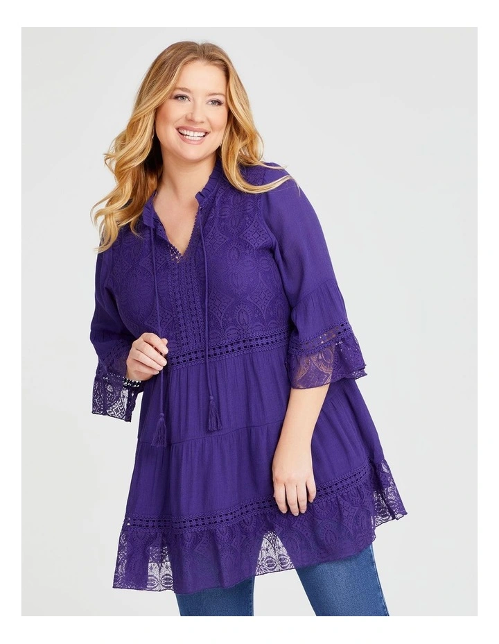 Natural Lace Detail Tunic in Purple Passion image 3