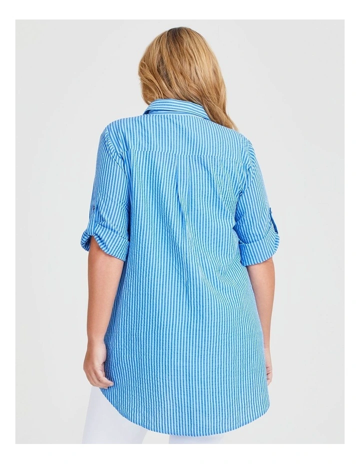 Cotton Seersucker Stripe Shirt in Marina Blue image 2