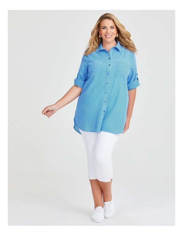 Cotton Seersucker Stripe Shirt in Marina Blue image 4