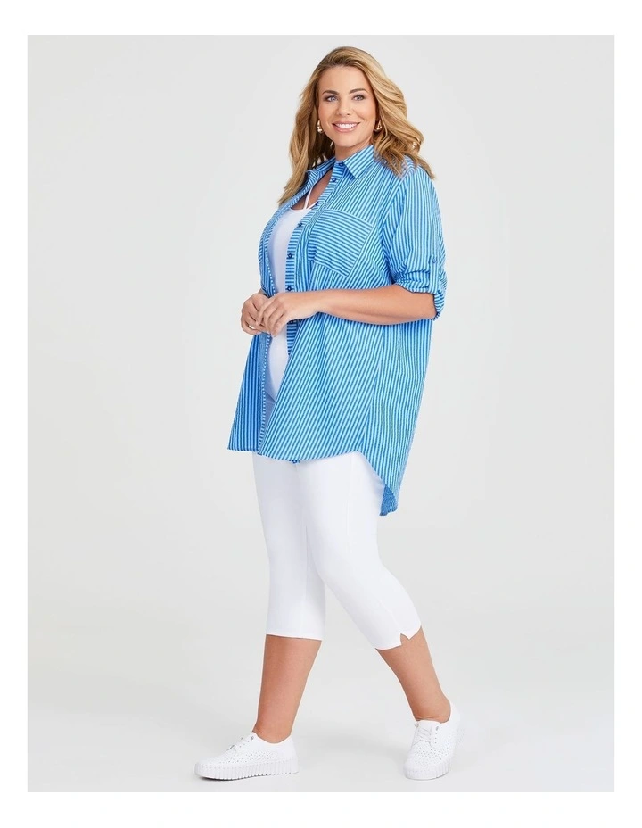 Cotton Seersucker Stripe Shirt in Marina Blue image 5