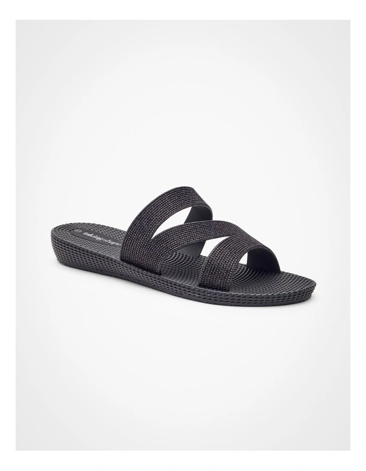 Bling Strappy Jelly Slide in Black image 2