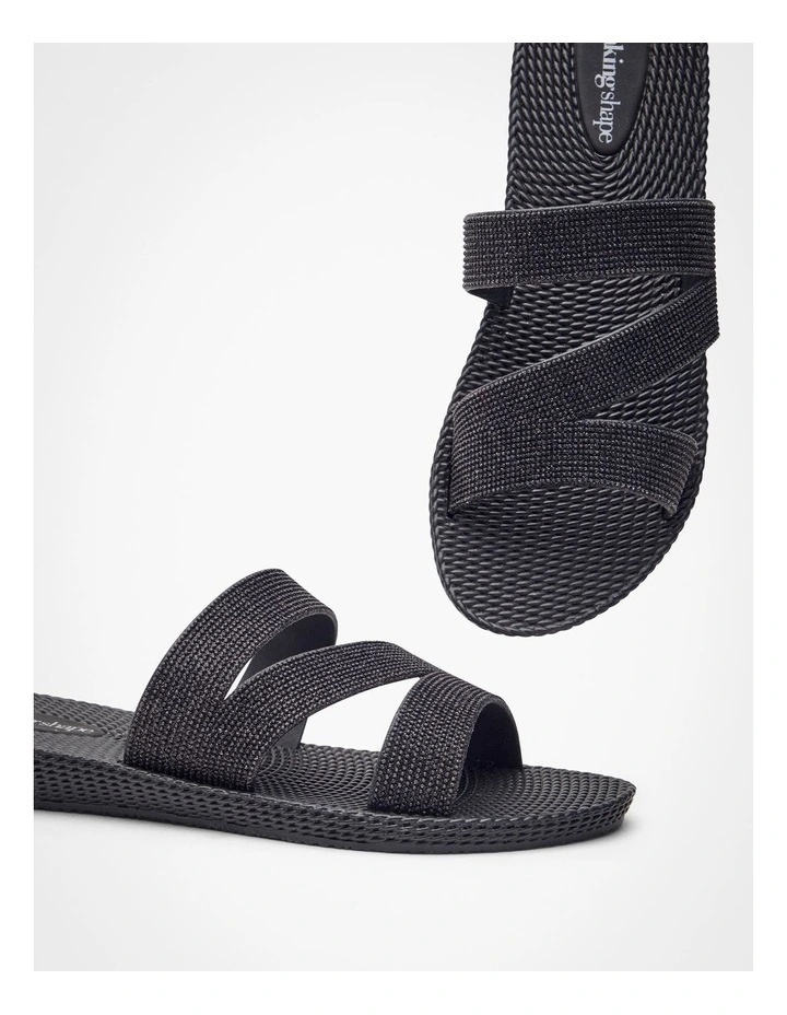 Bling Strappy Jelly Slide in Black image 5
