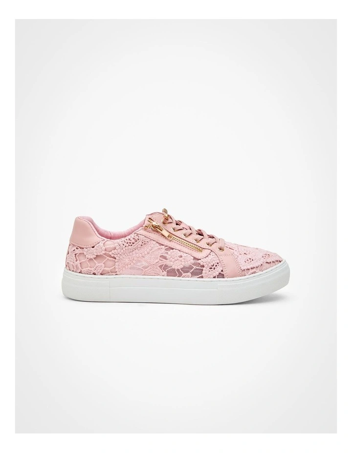 Delicate Lace Zip Sneakers in Blush image 1