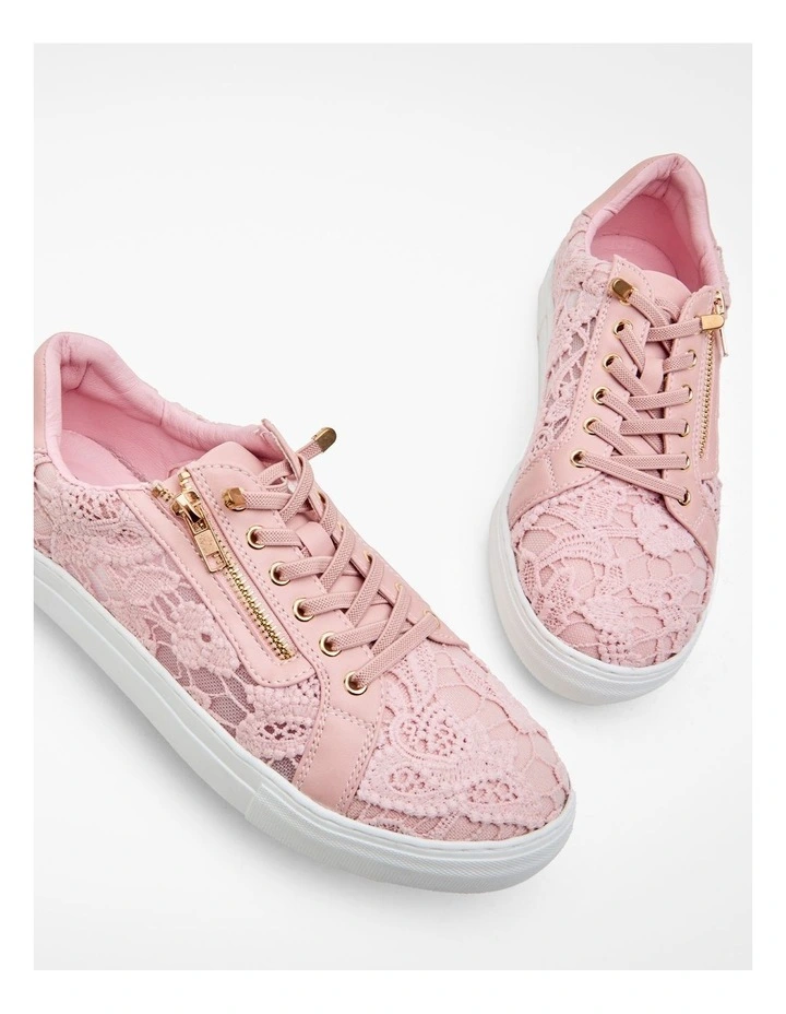 Delicate Lace Zip Sneakers in Blush image 6