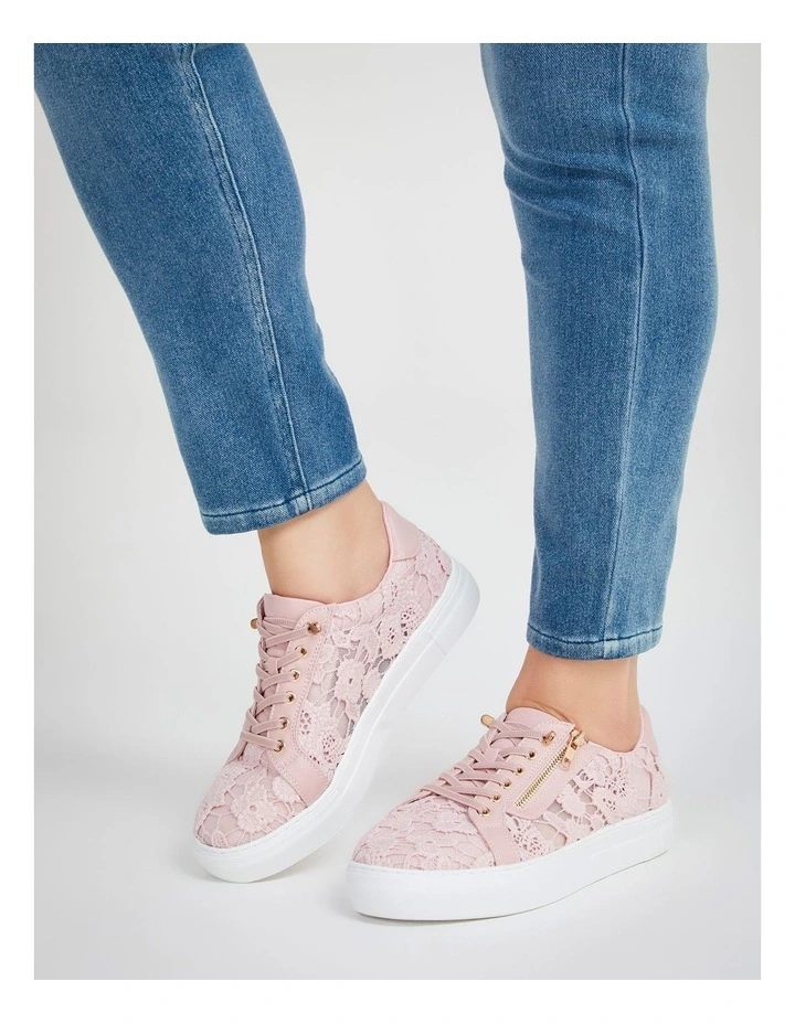 Delicate Lace Zip Sneakers in Blush image 7